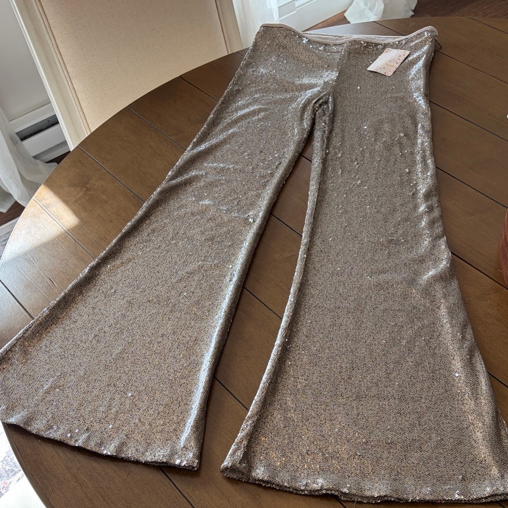 NWT Free  People The Minx Metallic Sequin Flare Pants! ✨ - Picture 4 of 10